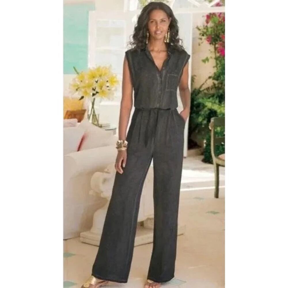 Soft Surroundings Women’s Camila Charcoal Gray Jumpsuit Size Large